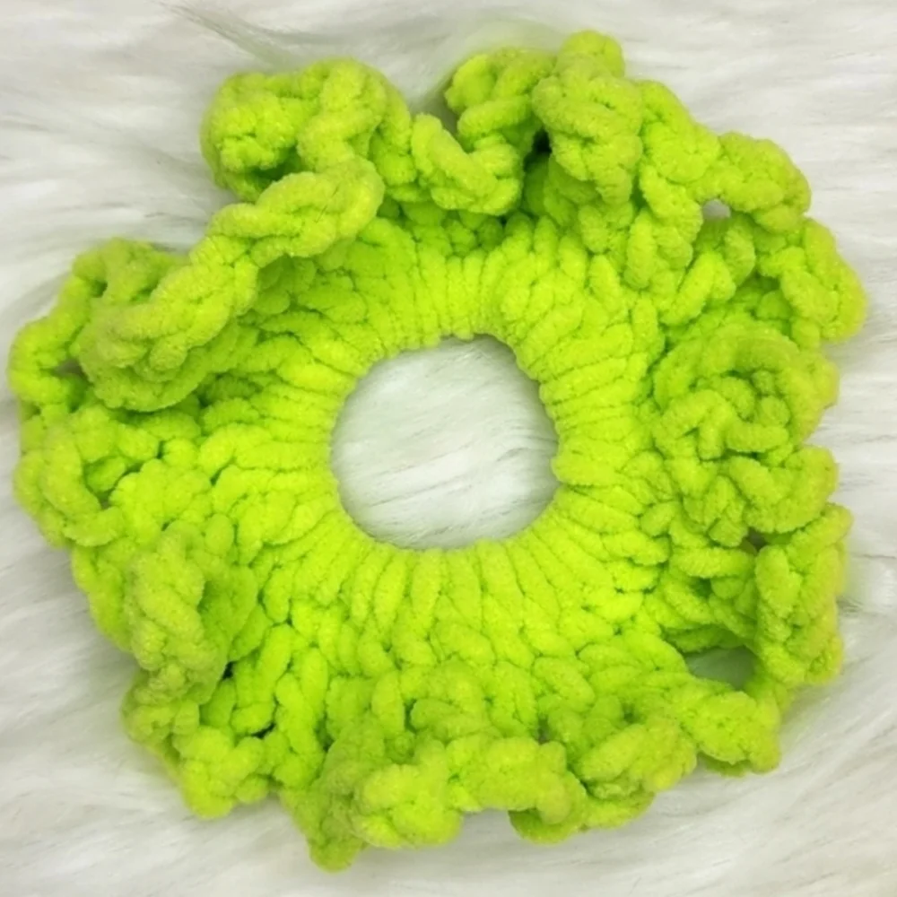 Handmade Textured Crocheted Scrunchies Ponytail Holder Hair Tie Set Of 3 - New